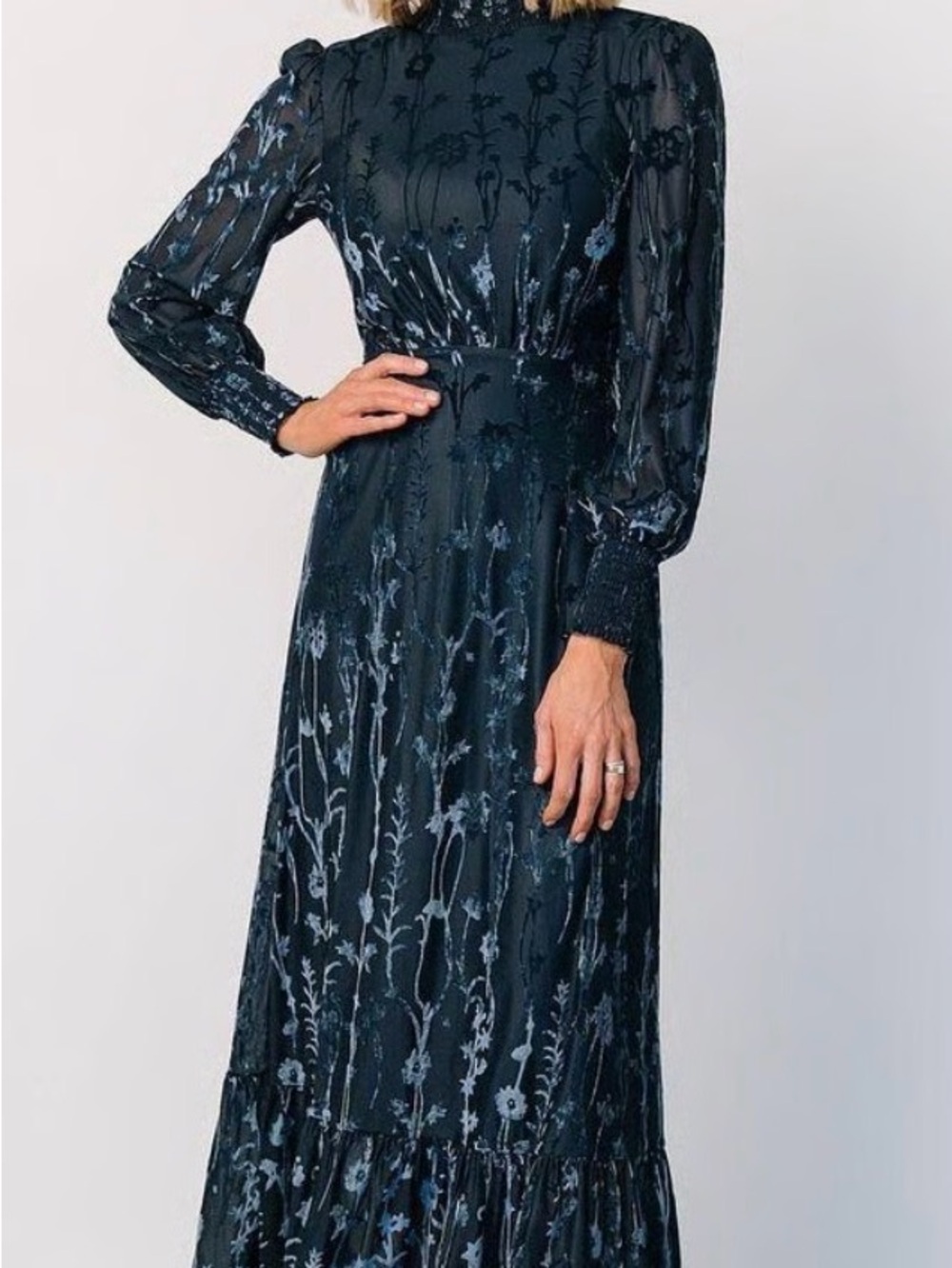 Baltic Born Dark Teal Floral High-Neck Maxi Dress